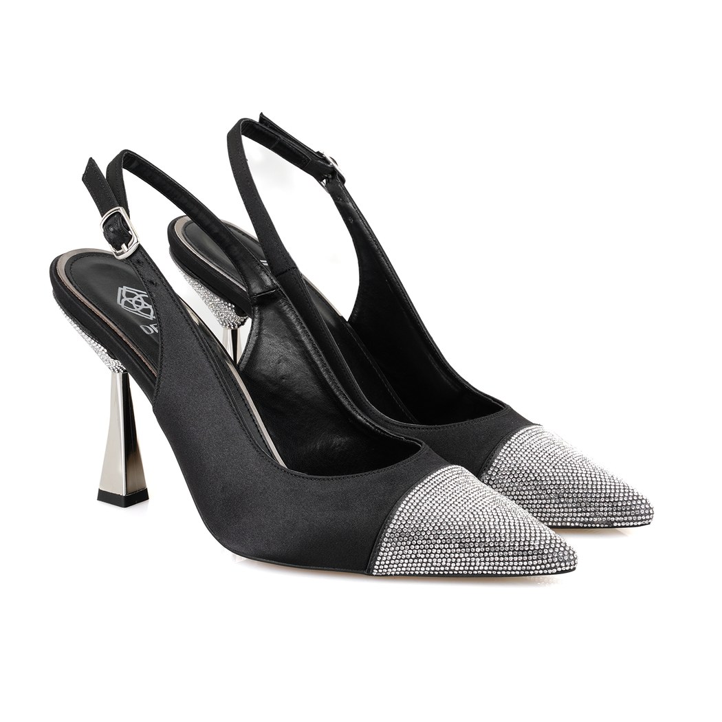 Kadın Siyah Parlak Taş Detaylı Topuklu Abiye Ayakkabı