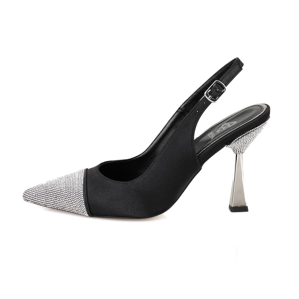 Kadın Siyah Parlak Taş Detaylı Topuklu Abiye Ayakkabı