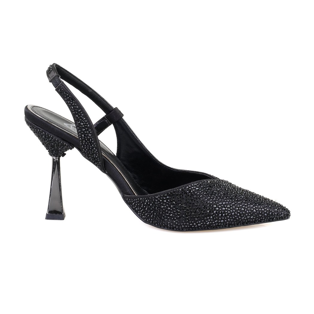 Kadın Siyah Parlak Taş Detaylı Topuklu Abiye