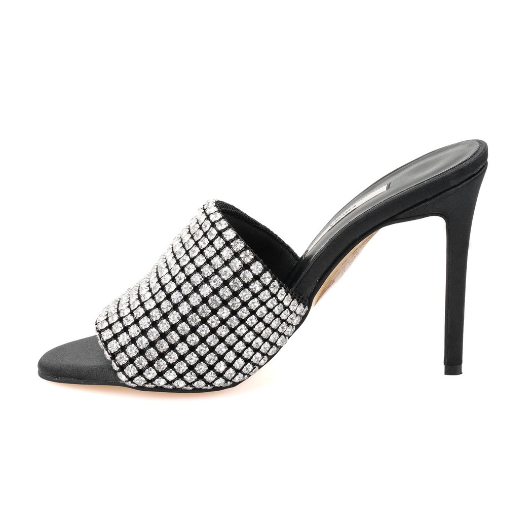 Kadın Siyah Parlak Taş Detaylı Topuklu Abiye Ayakkabı