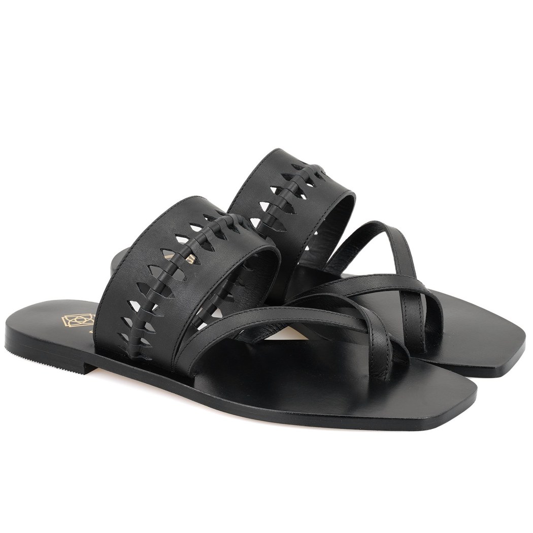 Kadın Siyah Parmak Arası Deri Terlik