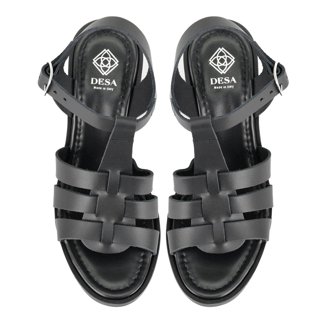 Kadın Siyah Platform Topuklu Deri Sandalet