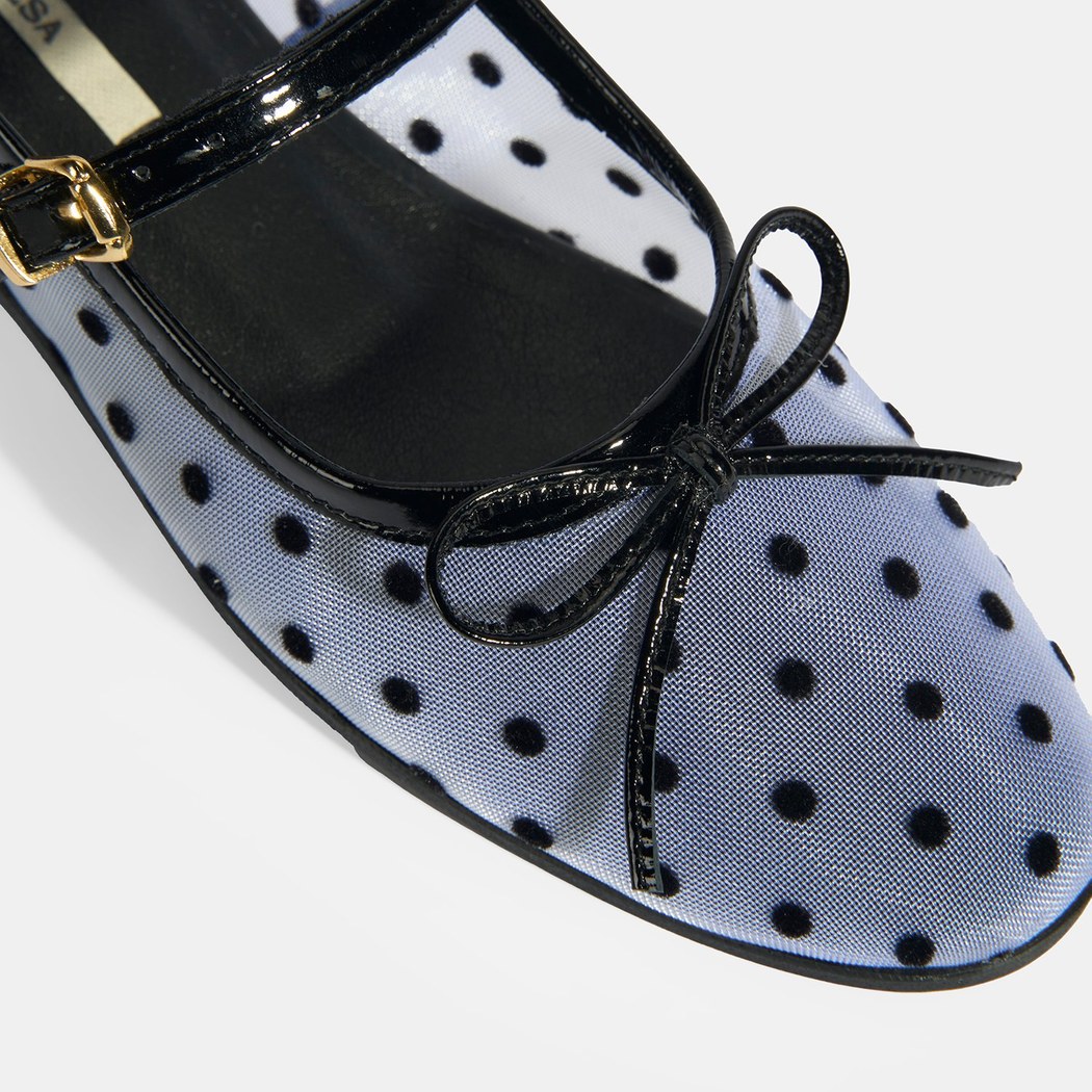 Kadın Siyah Puantiyeli Toka Aksesuarlı Babet