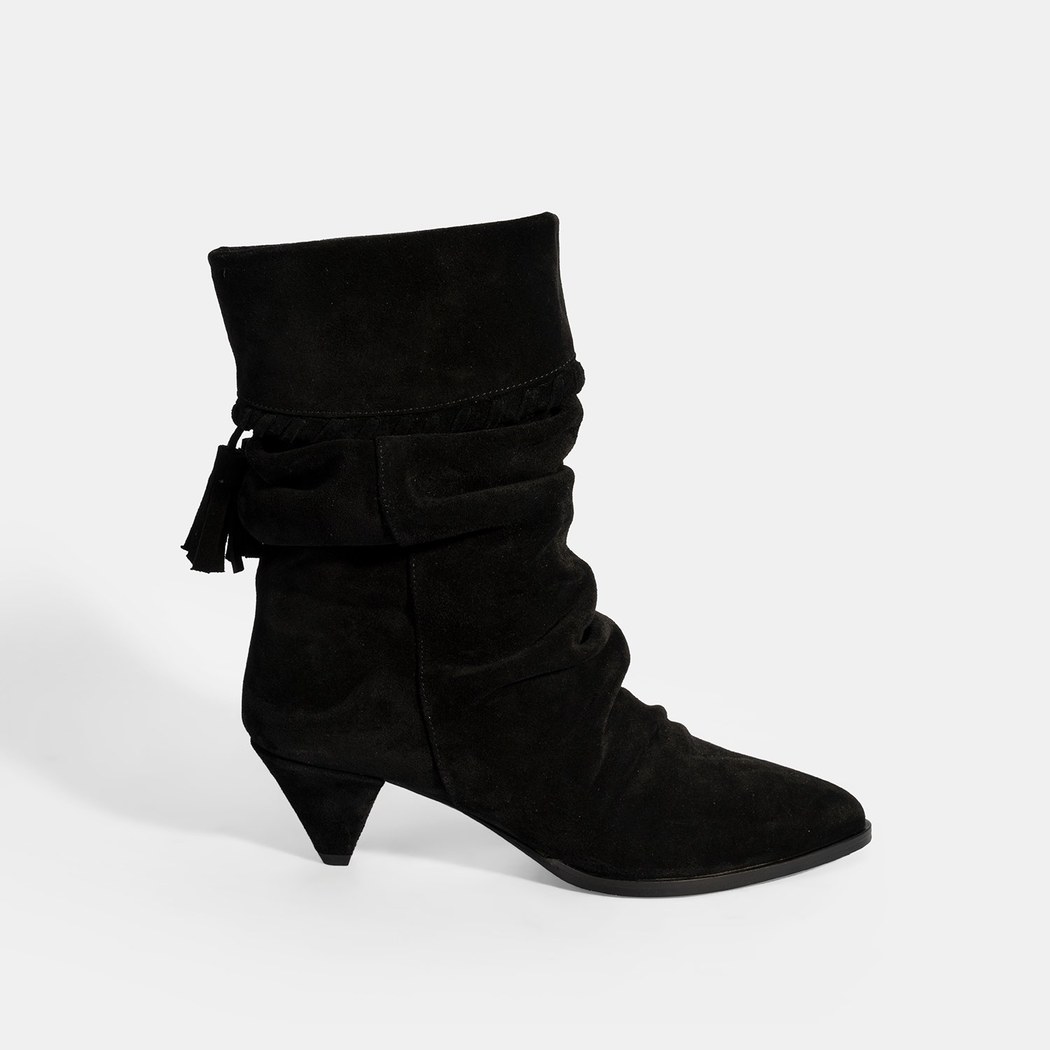Kadın Siyah Püskül Detaylı Süet Topuklu Bot