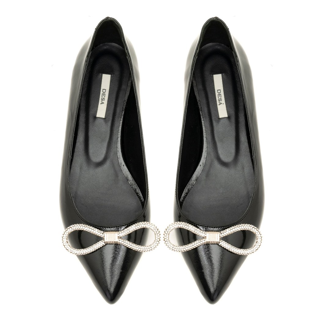 Kadın Siyah Rugan Deri Babet