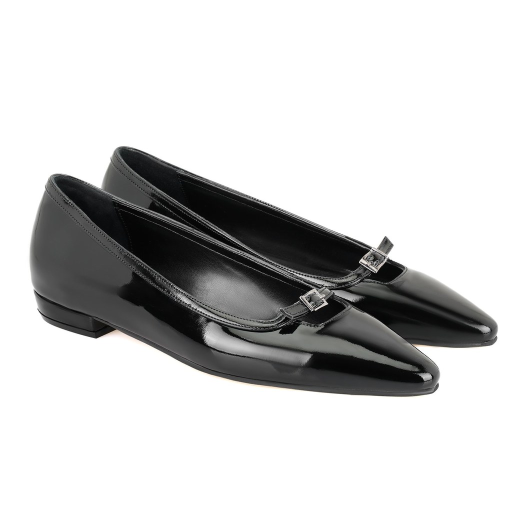 Kadın Siyah Rugan Deri Babet