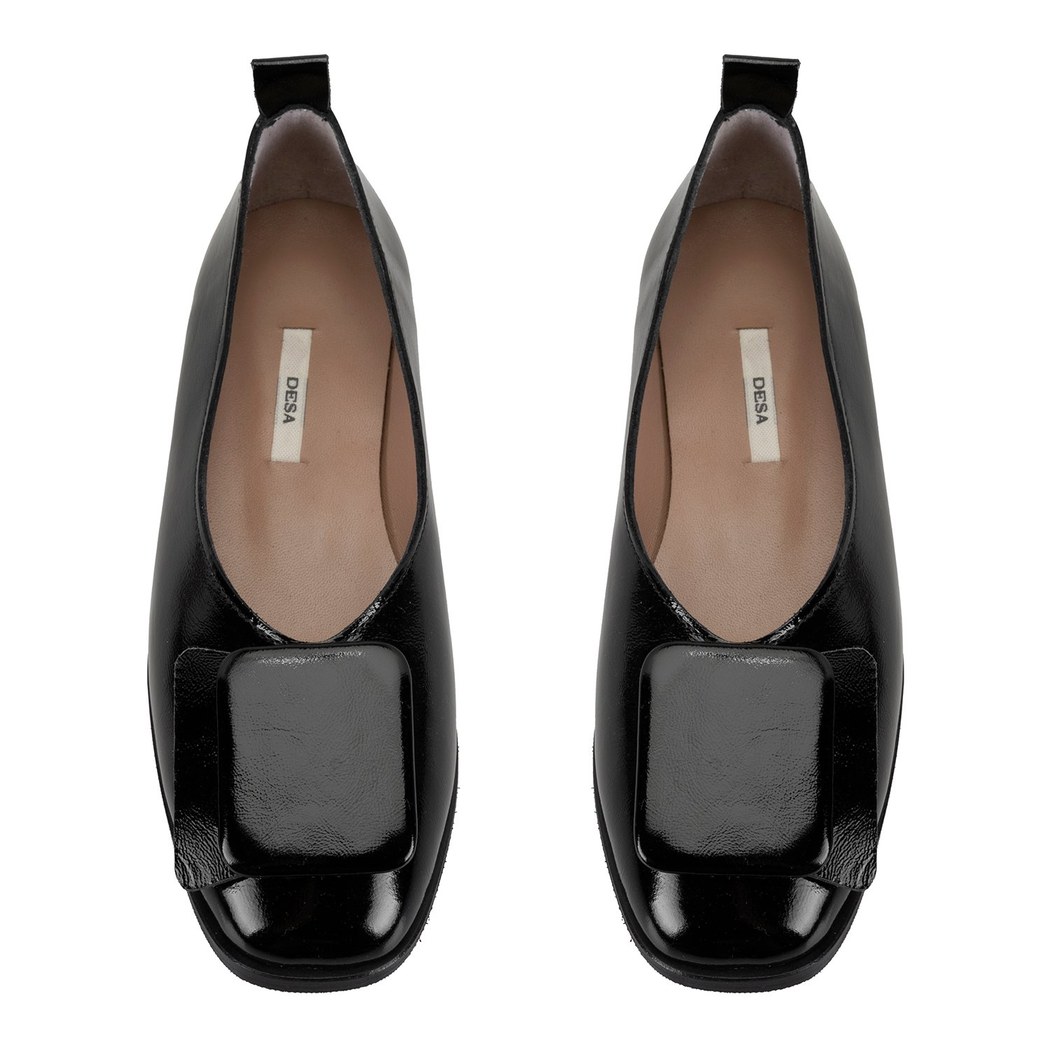 Kadın Siyah Rugan Deri Babet