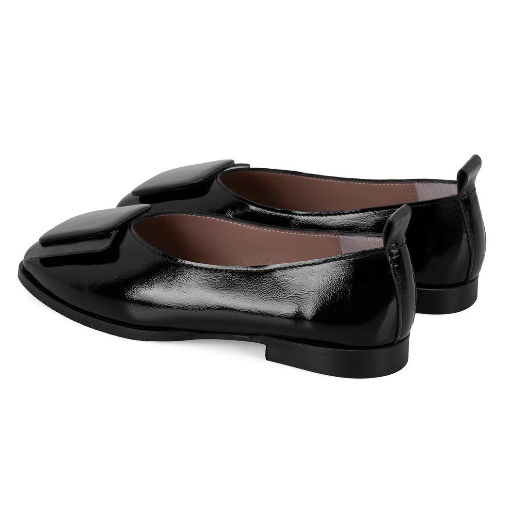 Kadın Siyah Rugan Deri Babet