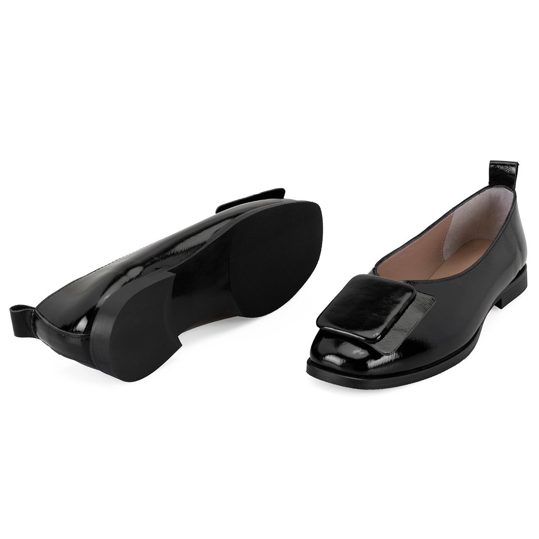 Kadın Siyah Rugan Deri Babet