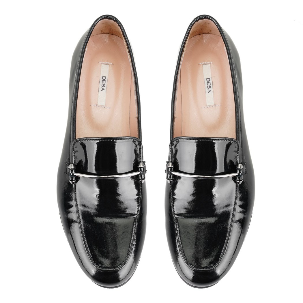 Kadın Siyah Rugan Deri Loafer