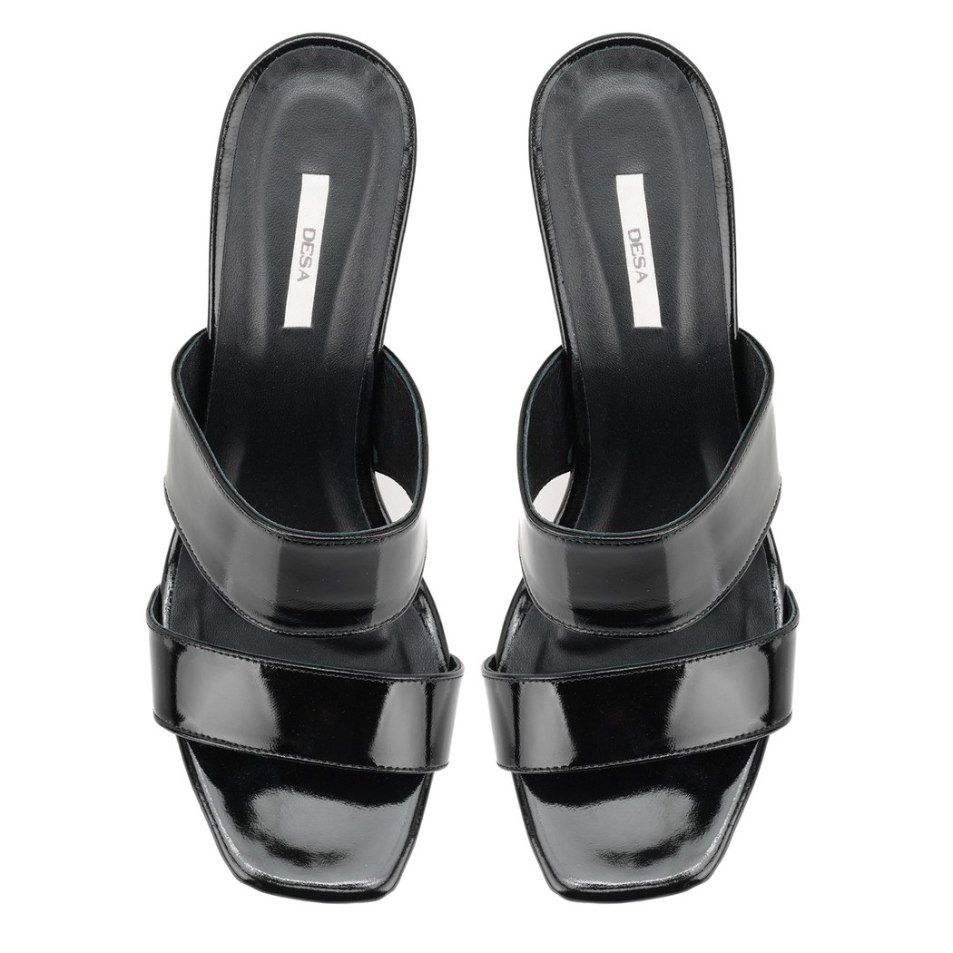 Kadın Siyah Rugan Deri Platformlu Terlik