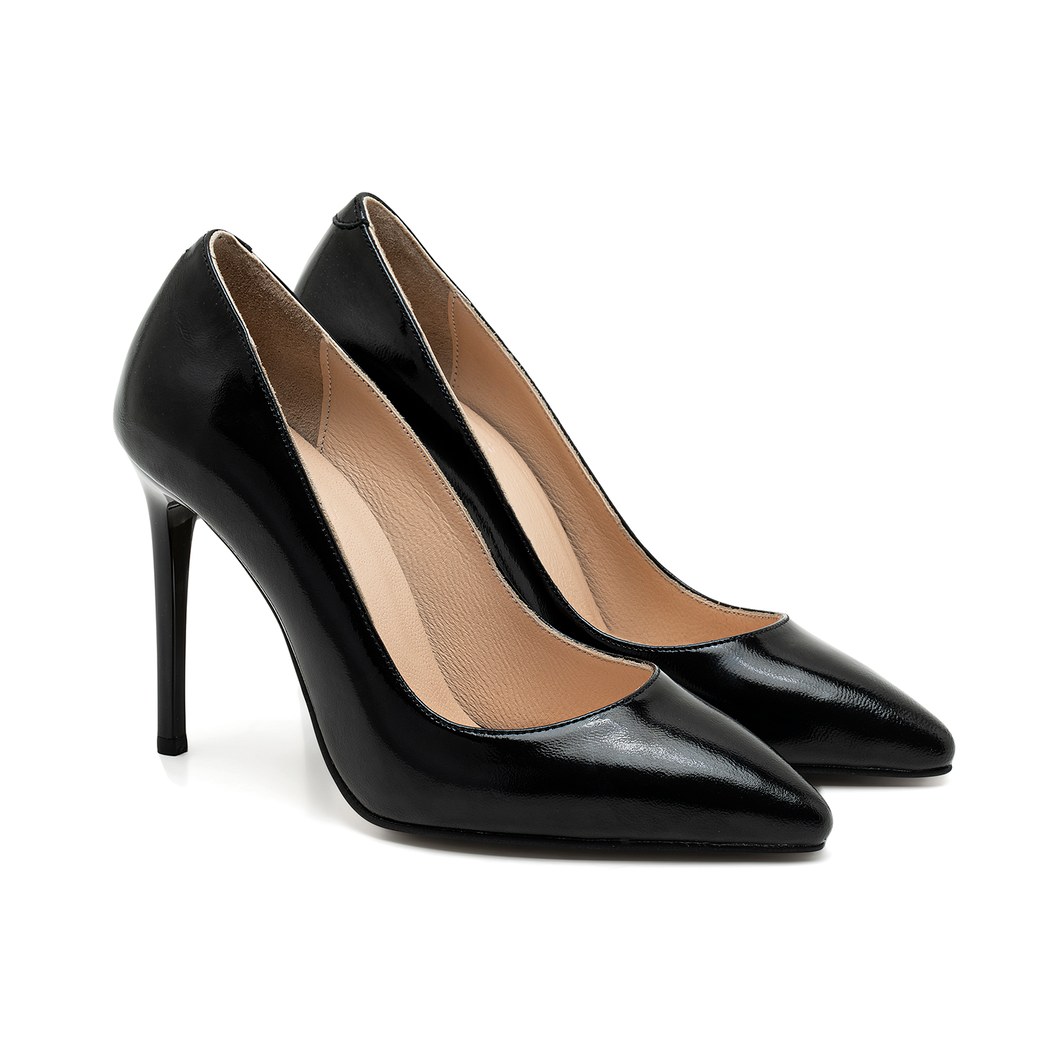 Kadın Siyah Rugan Deri Stiletto