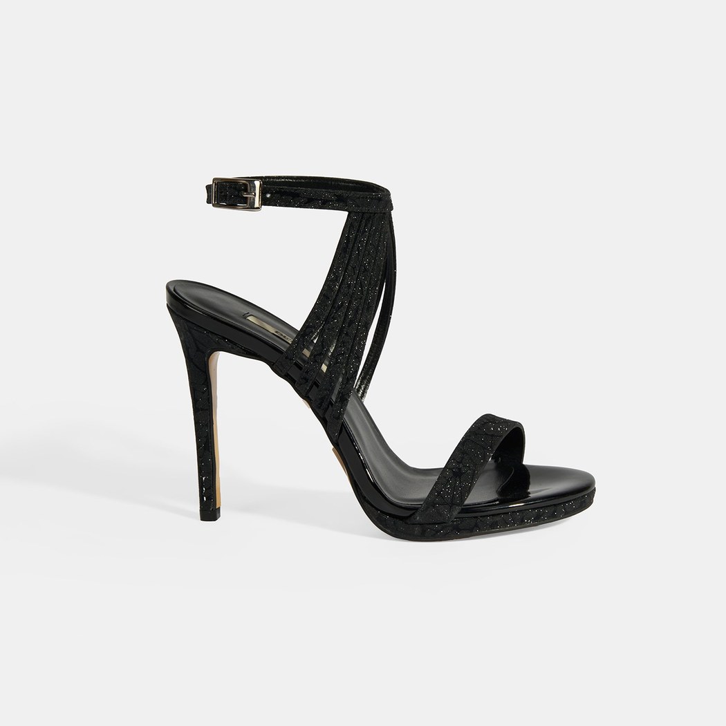 Kadın Siyah Simli Bantlı Topuklu Abiye Sandalet