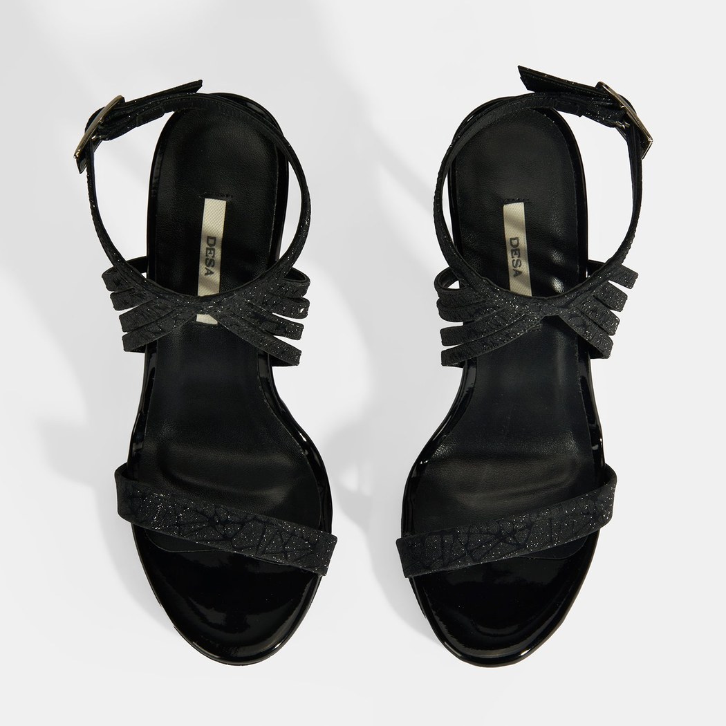 Kadın Siyah Simli Bantlı Topuklu Abiye Sandalet