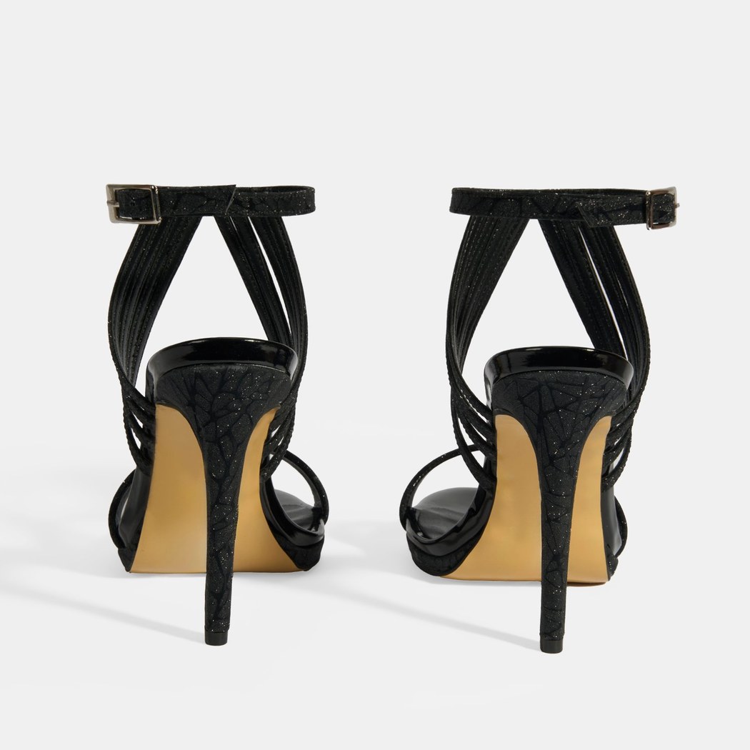 Kadın Siyah Simli Bantlı Topuklu Abiye Sandalet