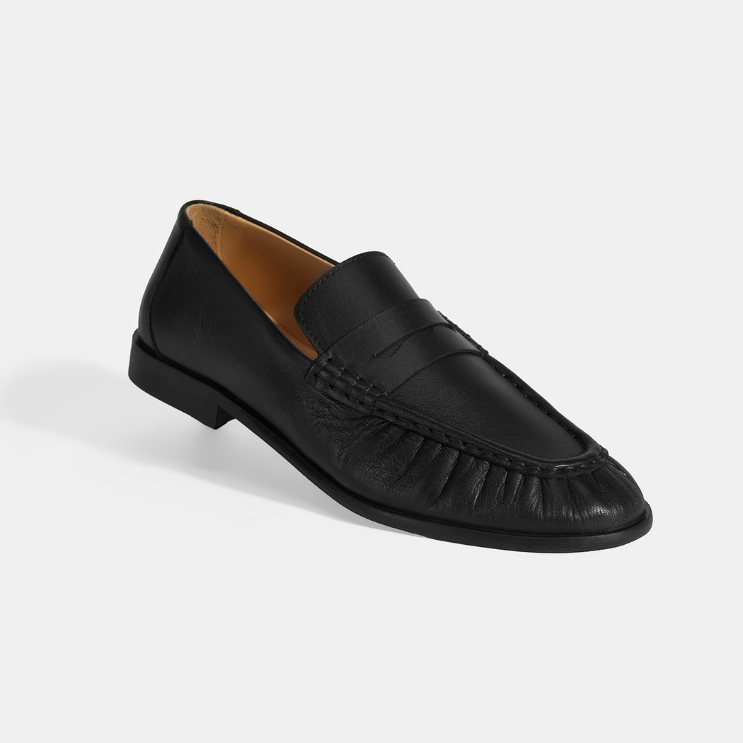 Kadın Siyah Slip-On Deri Loafer