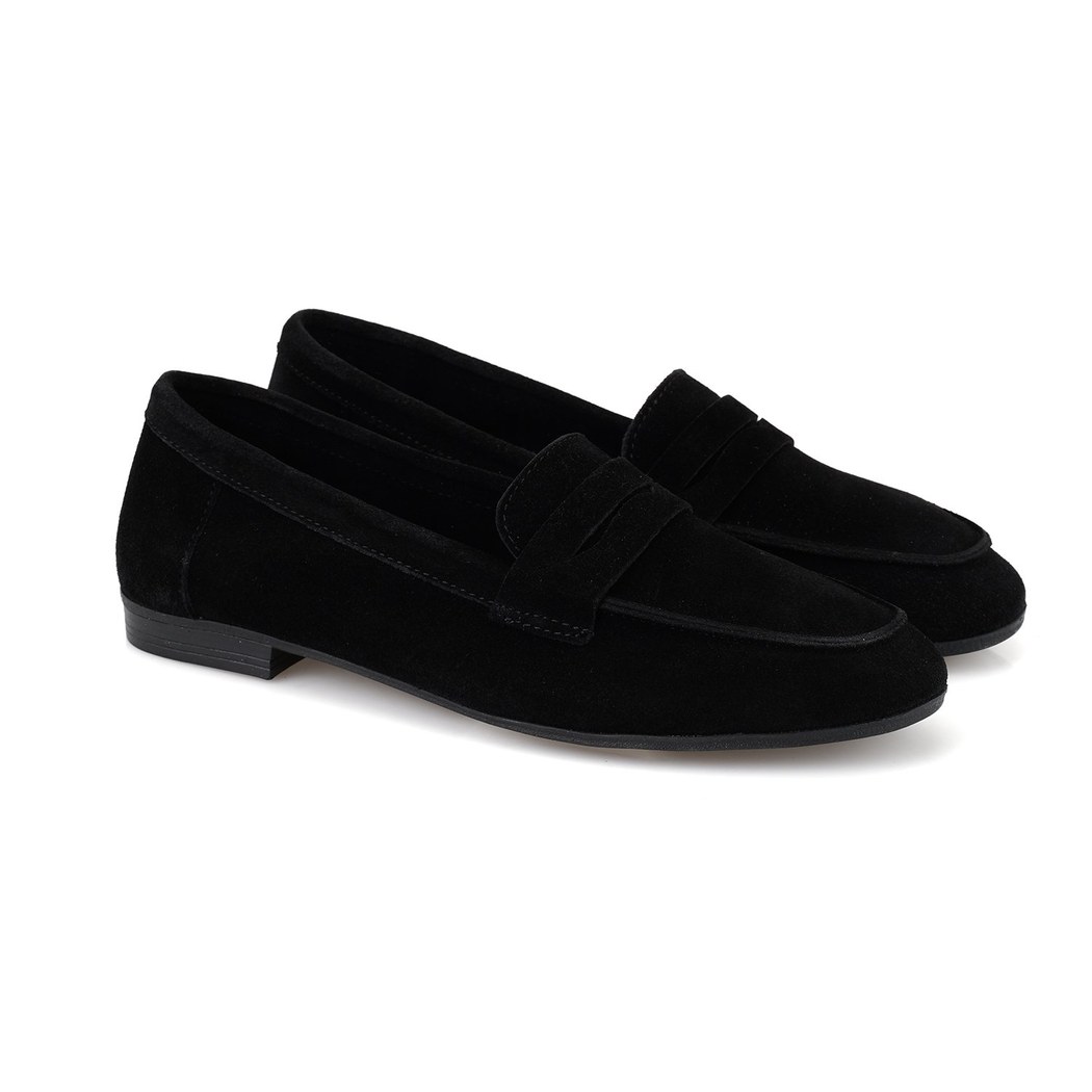 Kadın Siyah Süet Deri Loafer