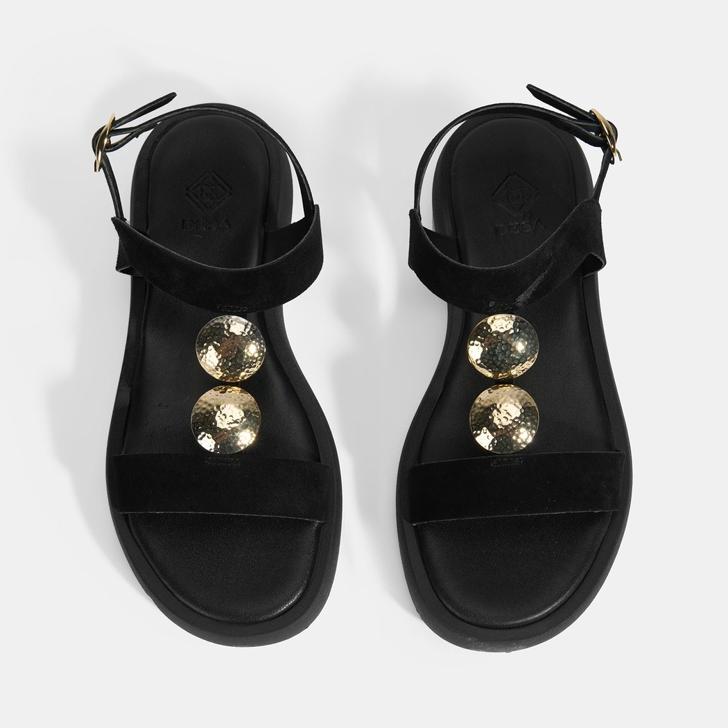 Kadın Siyah Süet Gold Aksesuarlı Sandalet