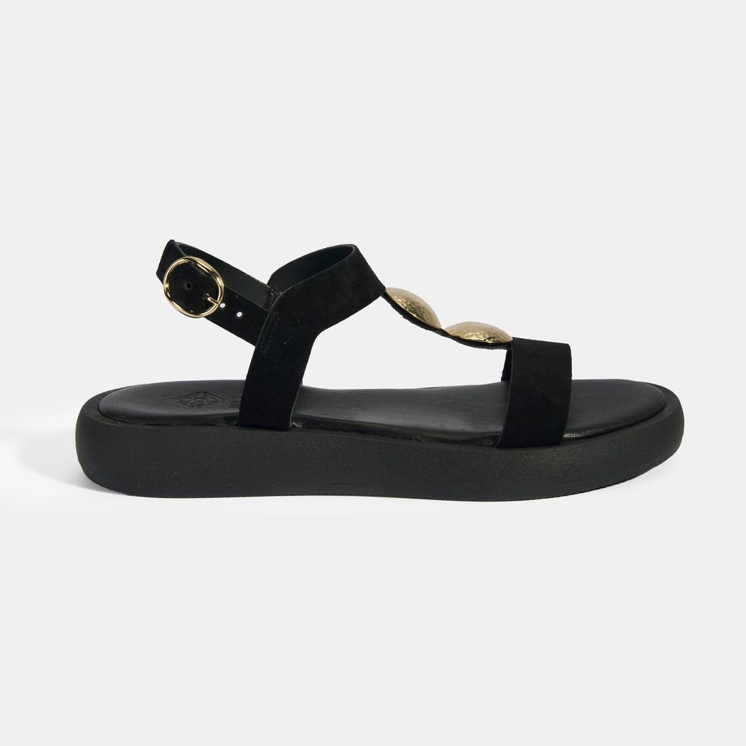 Kadın Siyah Süet Gold Aksesuarlı Sandalet