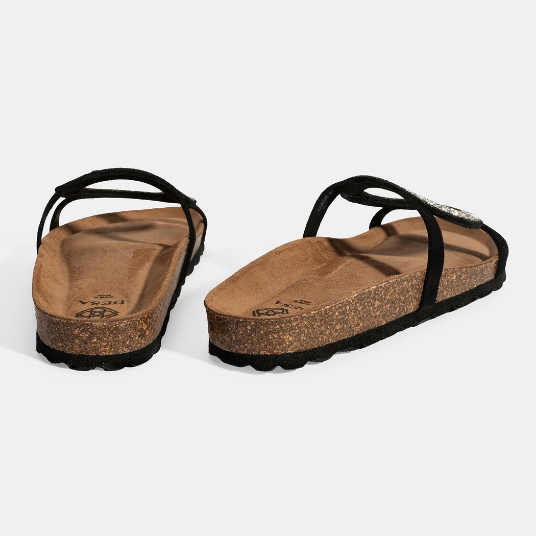 Kadın Siyah Taş Detaylı Süet Terlik