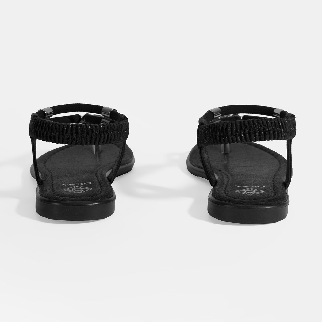 Kadın Siyah Taşlı Lastik Bantlı Parmak Arası Sandalet