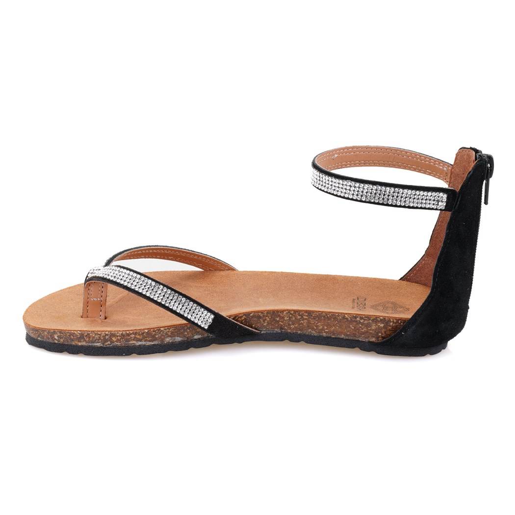 Kadın Siyah Taşlı Parmak Arası Sandalet