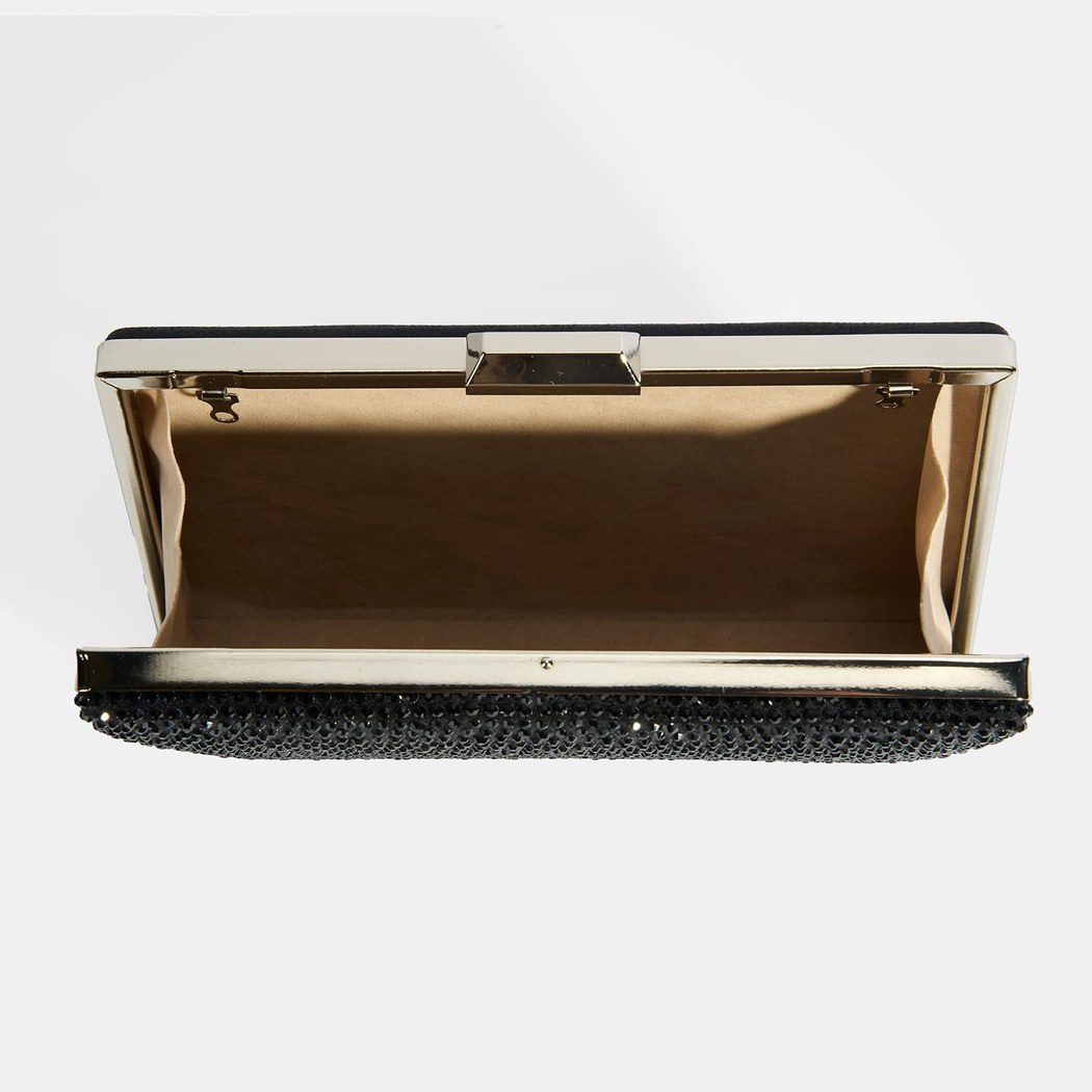 Kadın Siyah Taşlı Portföy Gece Çantası