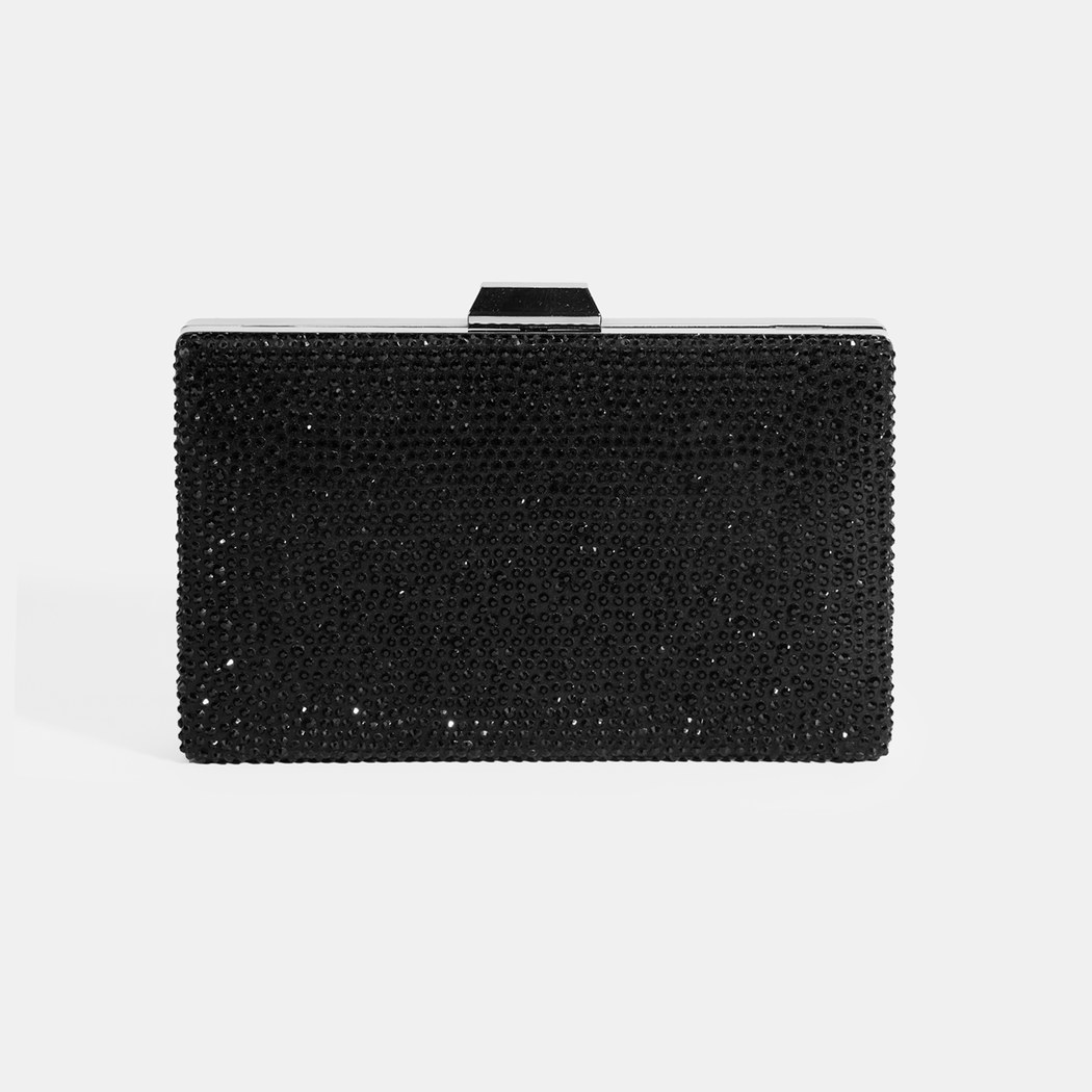 Kadın Siyah Taşlı Portföy Gece Çantası