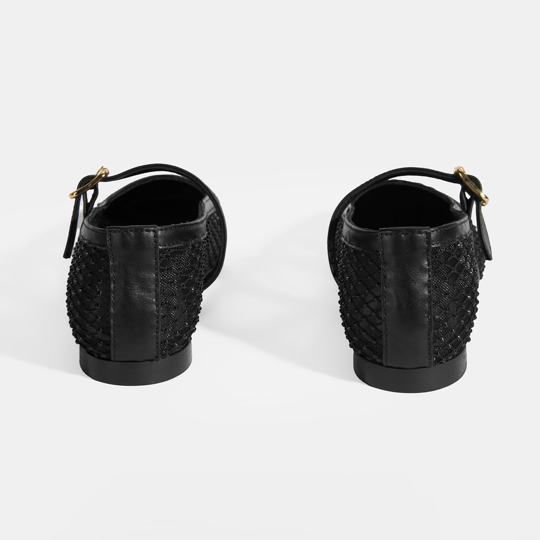 Kadın Siyah Toka Aksesuarlı File Babet