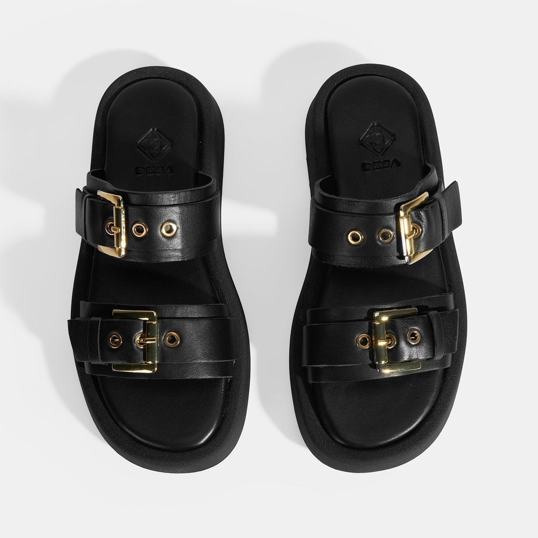 Kadın Siyah Toka Detaylı Deri Terlik 