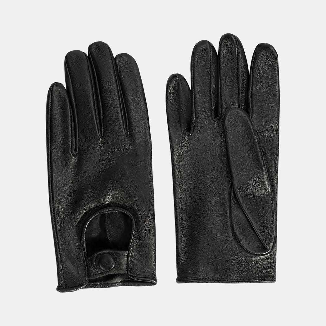 Kadın Siyah Tokalı Deri Eldiven