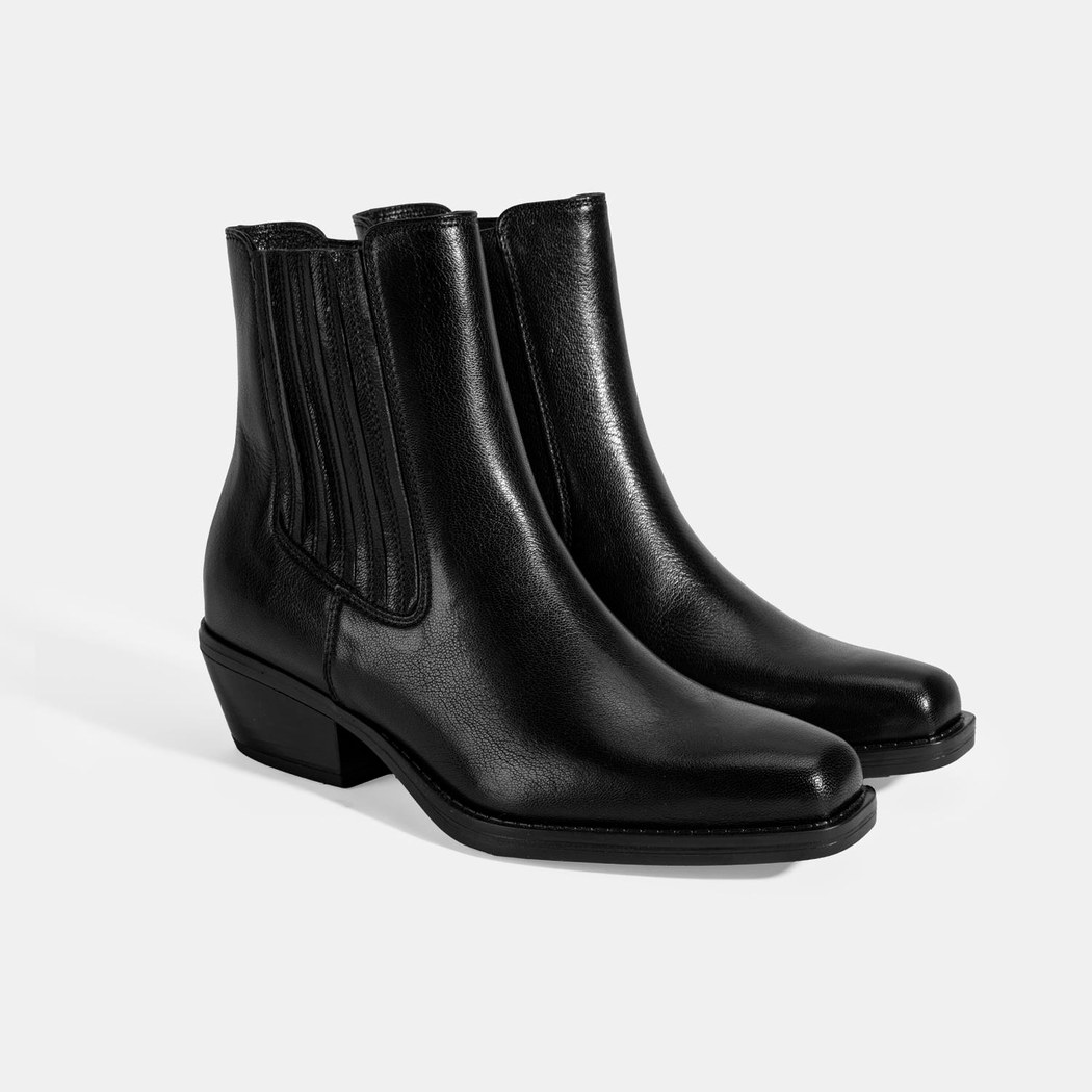 Kadın Siyah Topuklu Deri Bot