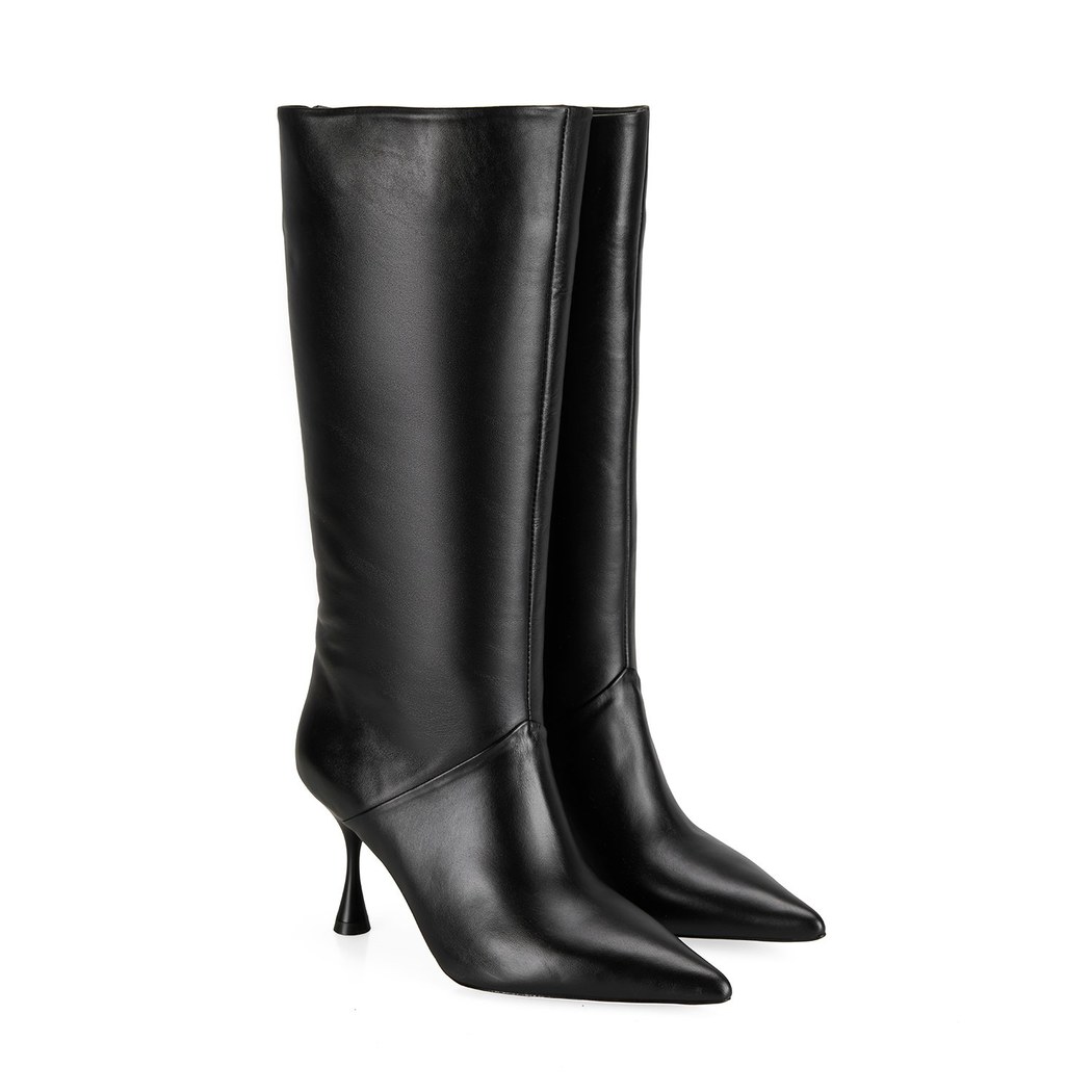 Kadın Siyah Topuklu Deri Çizme