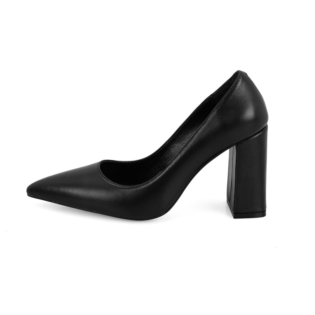 Kadın Siyah Topuklu Deri Klasik Ayakkabı
