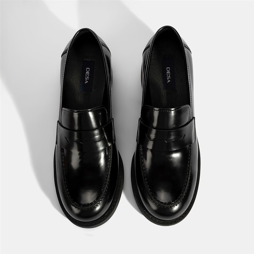 Kadın Siyah Topuklu Deri Loafer