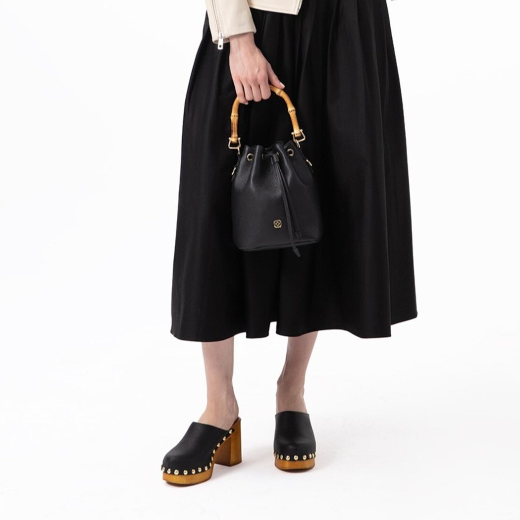 Kadın Siyah Topuklu Deri Sabo