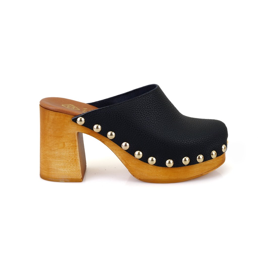 Kadın Siyah Topuklu Deri Sabo