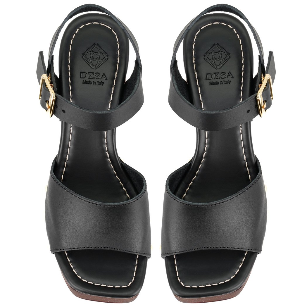 Kadın Siyah Topuklu Deri Sandalet