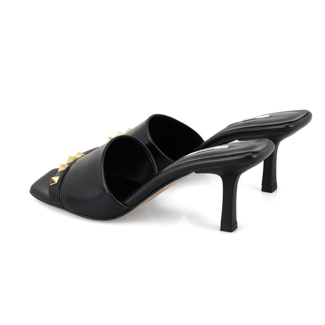 Kadın Siyah Topuklu Deri Terlik