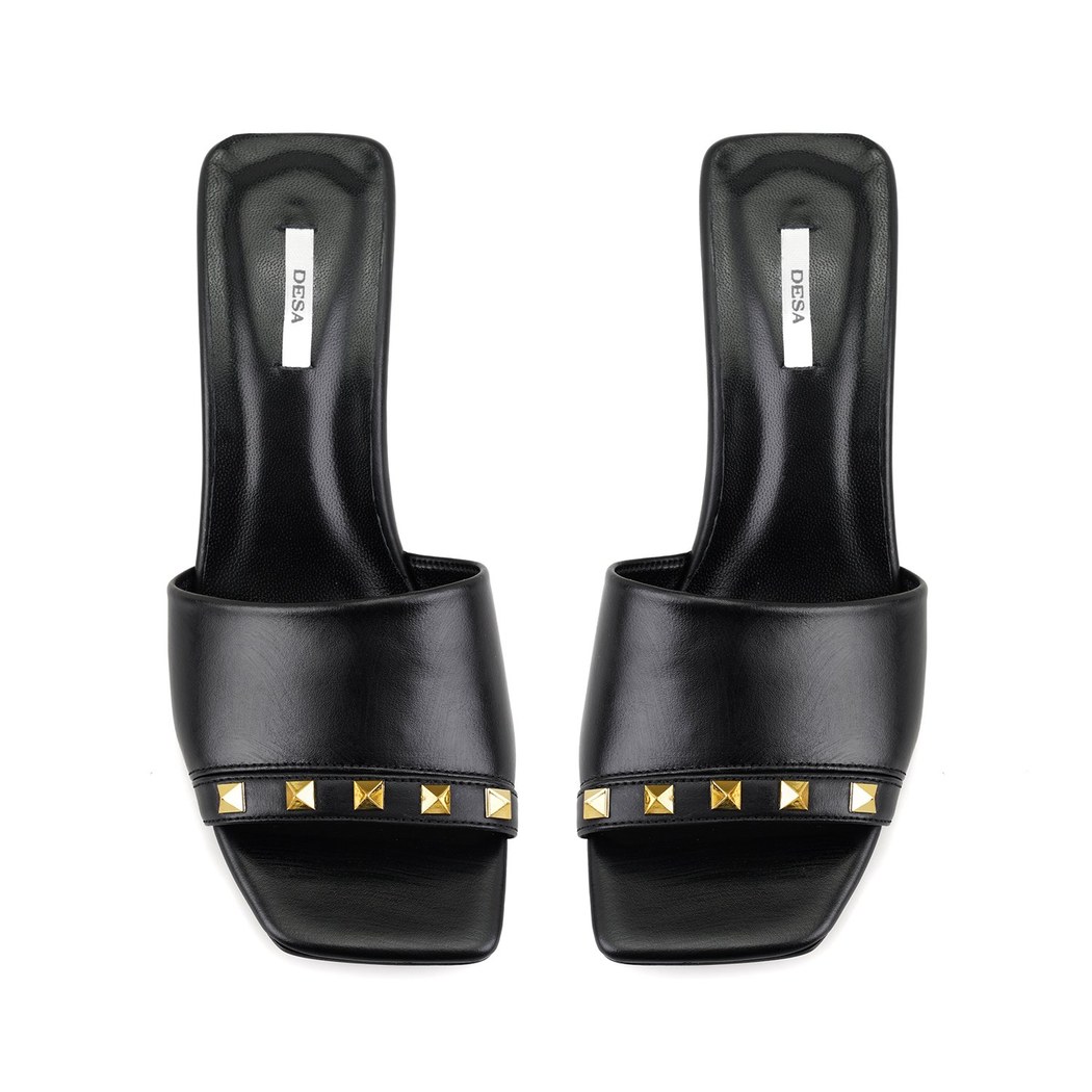 Kadın Siyah Topuklu Deri Terlik