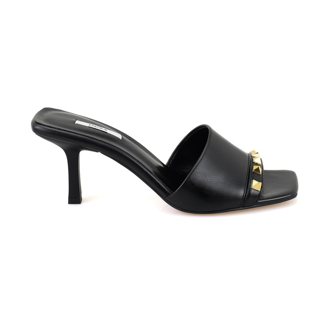 Kadın Siyah Topuklu Deri Terlik