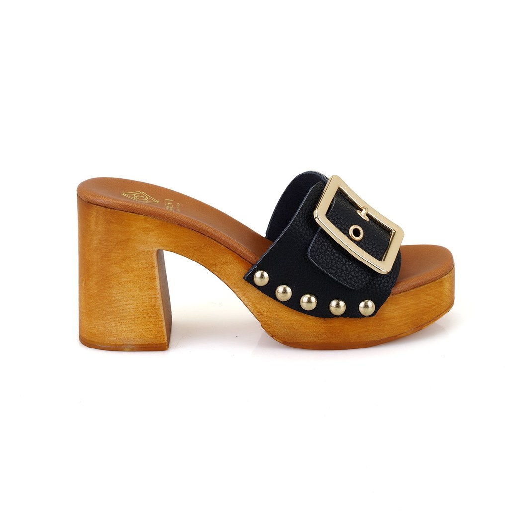 Kadın Siyah Topuklu Deri Terlik