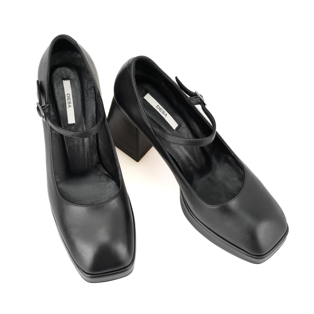 Kadın Siyah Topuklu Mary Jane Deri Klasik Ayakkabı