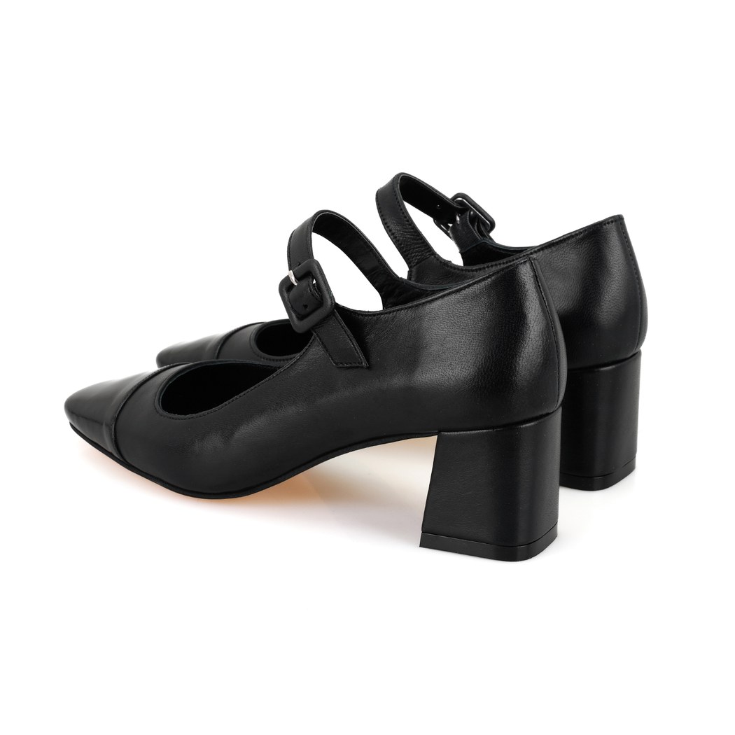 Kadın Siyah Topuklu Mary Jane Deri Klasik Ayakkabı