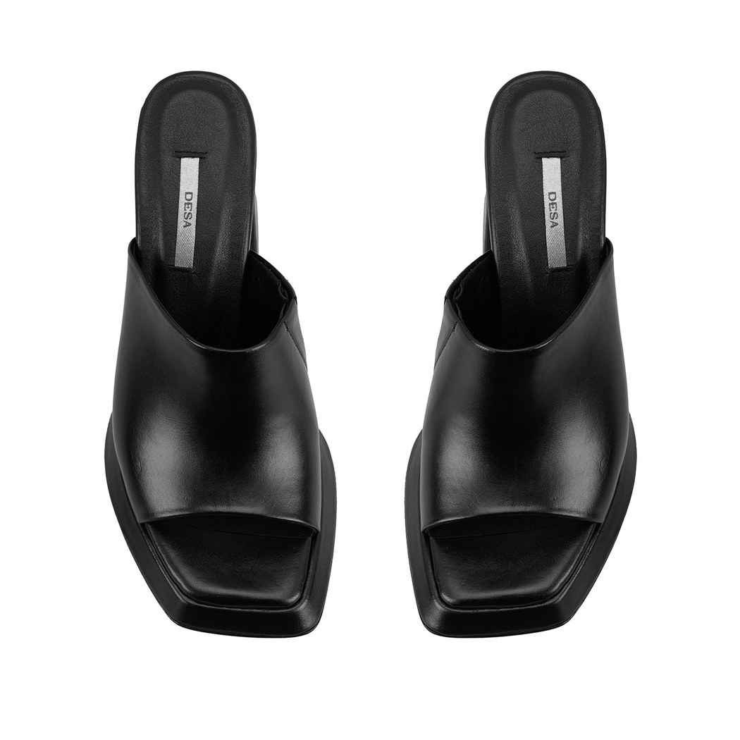 Kadın Siyah Topuklu Napa Deri Terlik