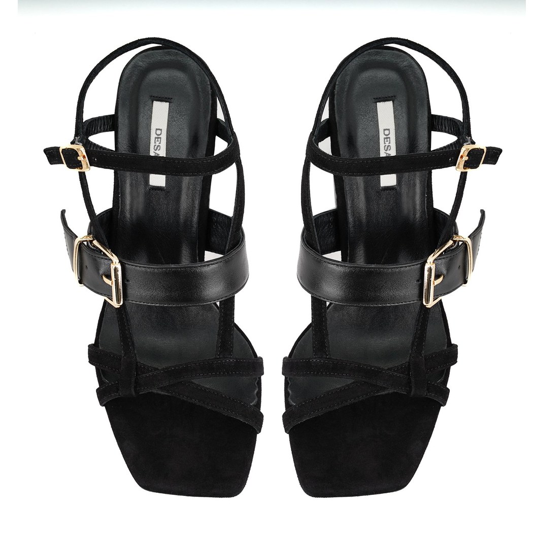 Kadın Siyah Topuklu Süet Deri Sandalet