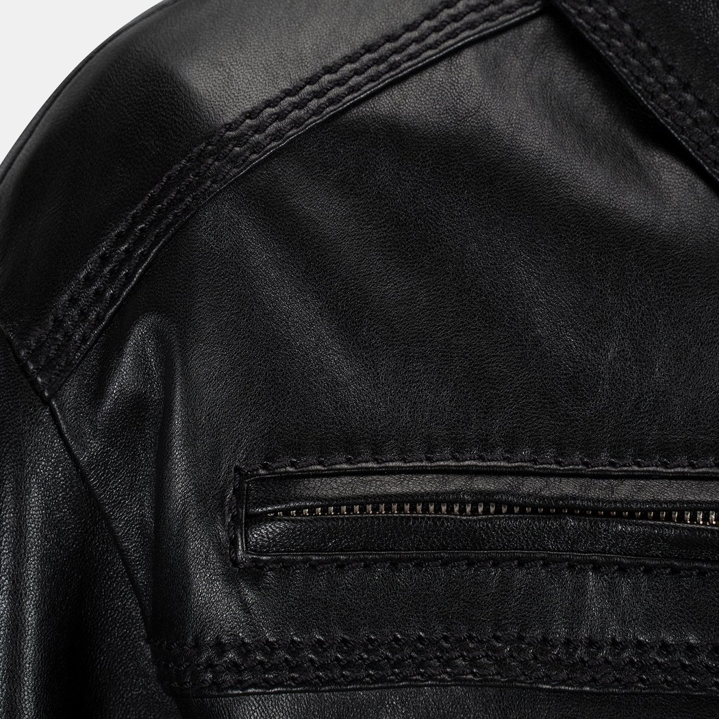 Kadın Siyah Yakalı Deri Bomber Ceket