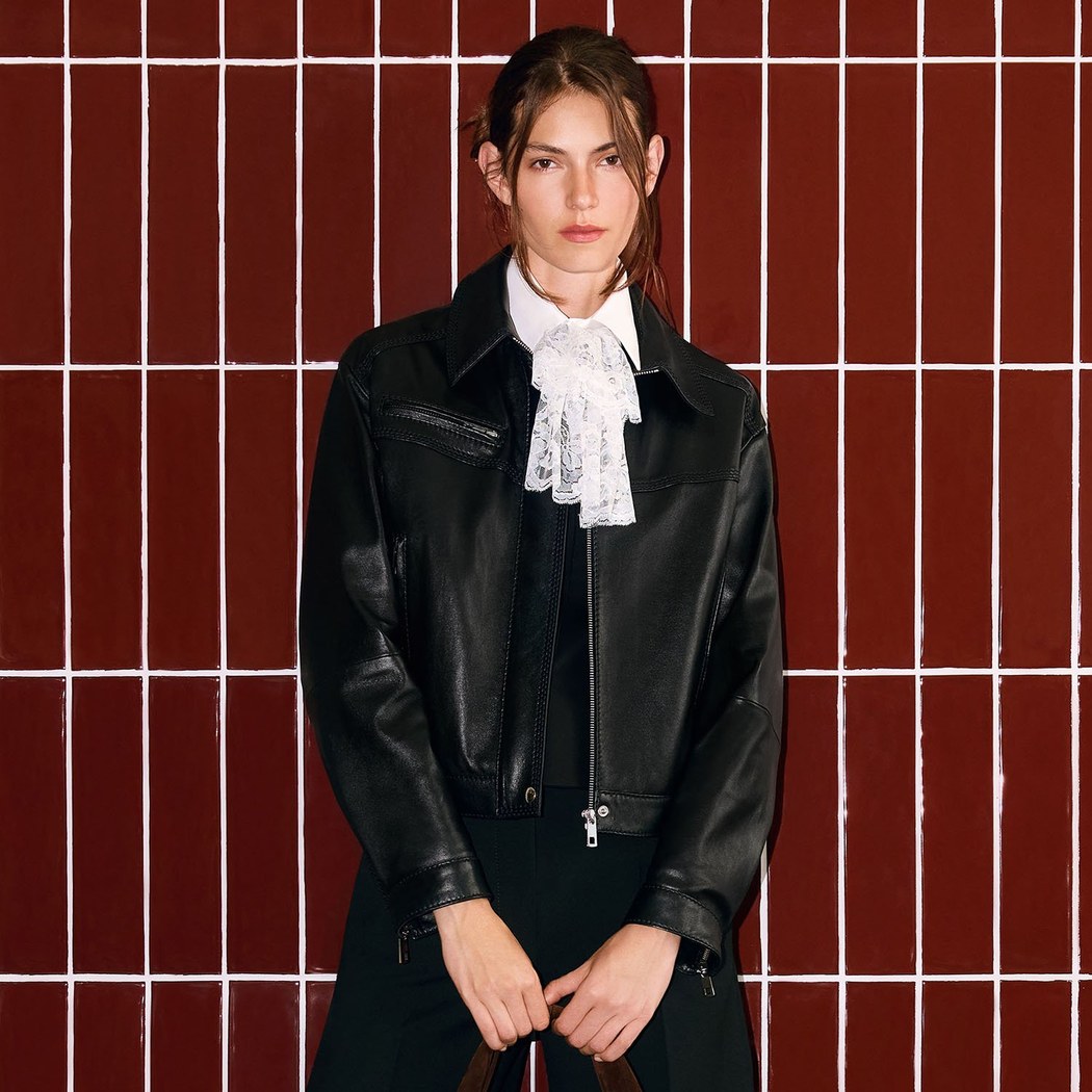 Kadın Siyah Yakalı Deri Bomber Ceket