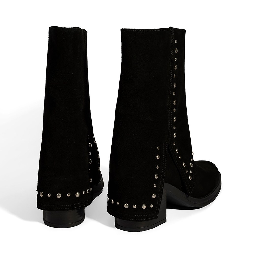 Kadın Siyah Zımba Detaylı Kalın Topuklu Süet Bot