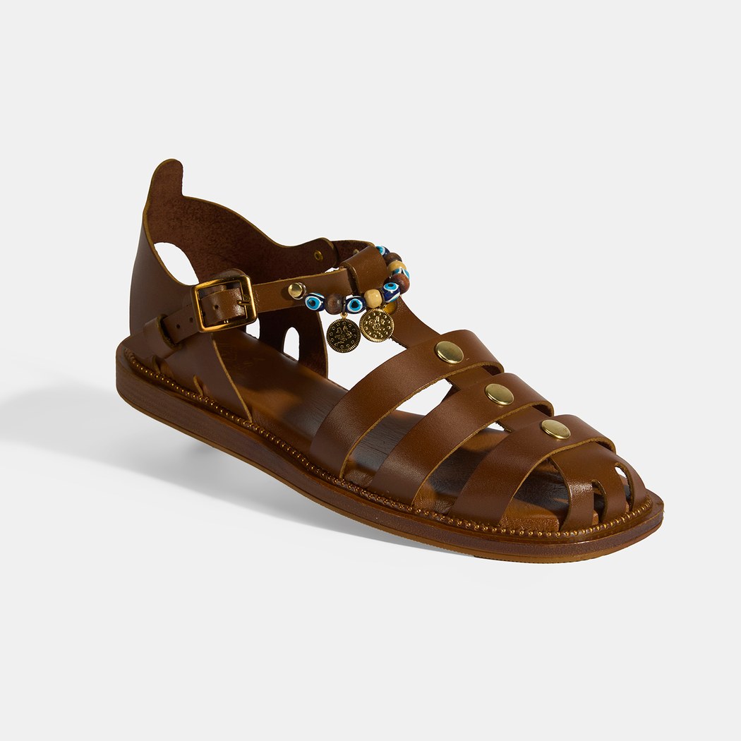 Kadın Taba Aksesuar Detaylı Ayarlanabilir Tokalı Deri Sandalet